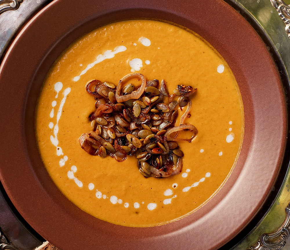 Roasted squash + red pepper soup