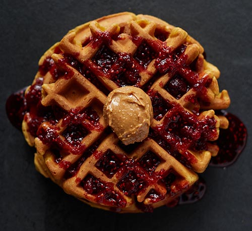 Protein Pumpkin Waffles w/ Raspberry Syrup